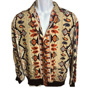 Farrara Design Silk Aztec Southwestern Bomber Jacket Size 12